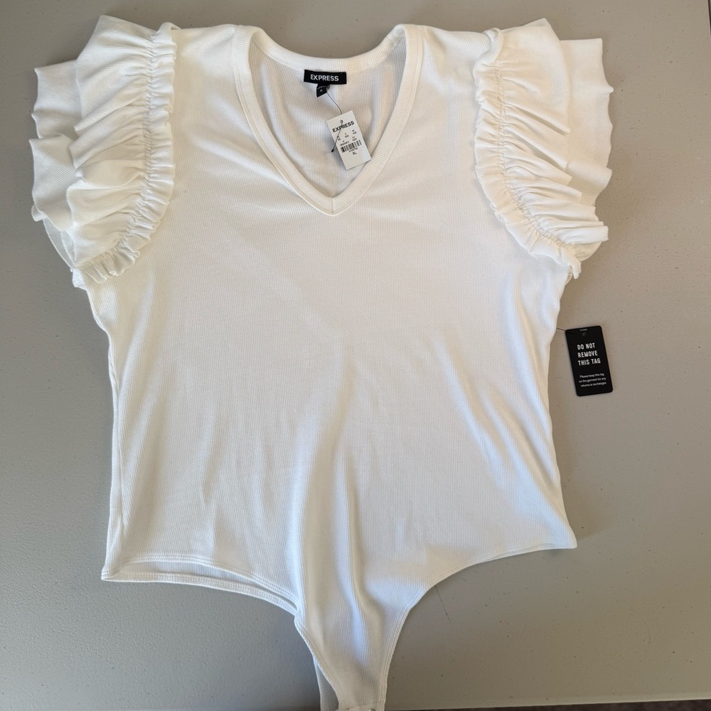 Express White Flutter Sleeve Bodysuit